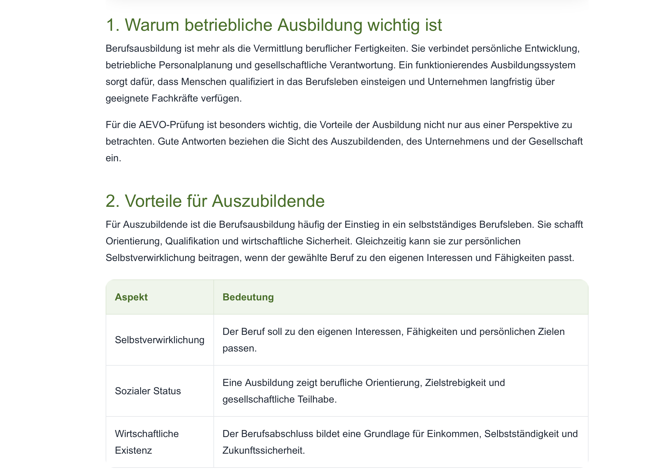 Lernzusammenfassung zu Vorteilen und Nutzen der betrieblichen Ausbildung