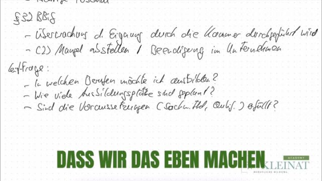 Ist dein Unternehmen überhaupt ausbildungsfähig?

Viele übersehen diesen Punkt, bevor sie starten:
👉 Wie viele Ausbildungsplätze sind realistisch?
👉 Sind Sachmittel, Räume und Ausbilder-Qualifikationen vorhanden?
👉 Können die Ziele des Ausbildungsrahmenplans wirklich umgesetzt werden?

Diese Fragen entscheiden, ob Ausbildung im Betrieb funktioniert – oder scheitert. 

Wenn du wissen willst, wie du dein Unternehmen richtig auf die Ausbildung vorbereitest,
dann sei am Donnerstag, 06.11.2025 um 17:30 Uhr beim kostenlosen Live-Webinar dabei. 

🔗 Jetzt kostenlos anmelden: https://lmy.de/PMGgB

#AEVO #Ausbilderschein #aevocampus #JensKleinat #AusbilderWerden #Prüfungsvorbereitung #Ausbildung2025 #IHKPrüfung #BetrieblicheEignung #AusbilderTipps #LiveWebinar #Infoabend