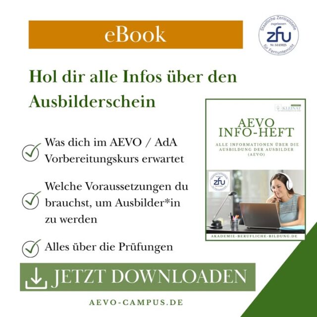 Wenn du den Ausbilderschein machen willst, aber noch keinen richtigen Überblick hast:
Hol dir das kostenlose AEVO Info-Heft.
Da findest du alles Wichtige – kurz, klar und ohne Fachchinesisch.

Download:
https://aevo-campus.de/aevo-leitfaden-e-book/

Und am 03.12. gibt’s eine kostenlose Infoveranstaltung, falls du Fragen hast oder Orientierung brauchst:
https://lmy.de/RizTB

#aevo #ausbilderwerden #aevoprüfung #ausbilderschein #aevocampus #ausbilderjens