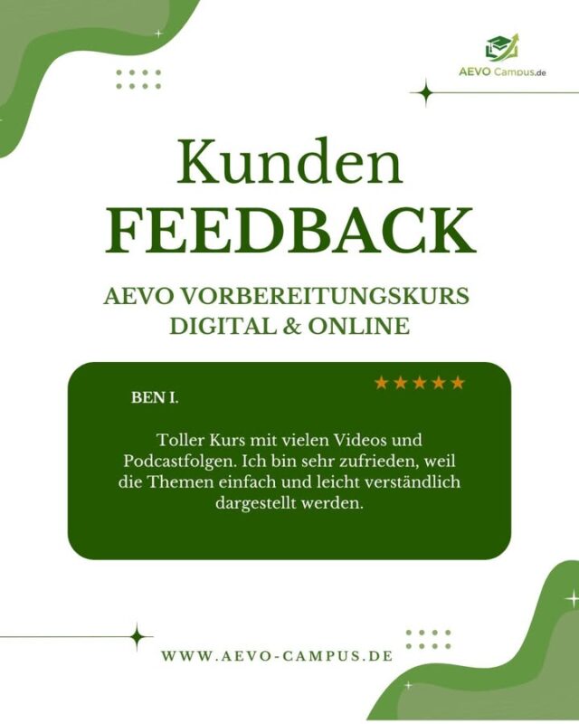 Genau das soll ein guter AEVO-Kurs leisten: verständlich, klar und sofort nutzbar.
Danke für das starke Feedback!

Mehr Infos:
https://aevo-campus.de

#aevo #ausbilderwerden #aevoprüfung #ausbilderjens #feedback #aevocampus